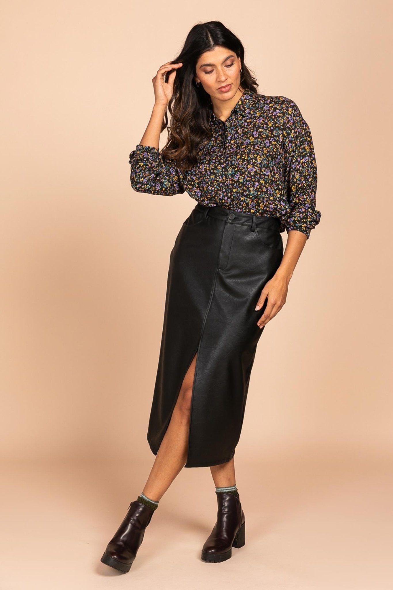 ROK IN LEDERLOOK MET SPLIT VOORAAN (7624) - Four Roses