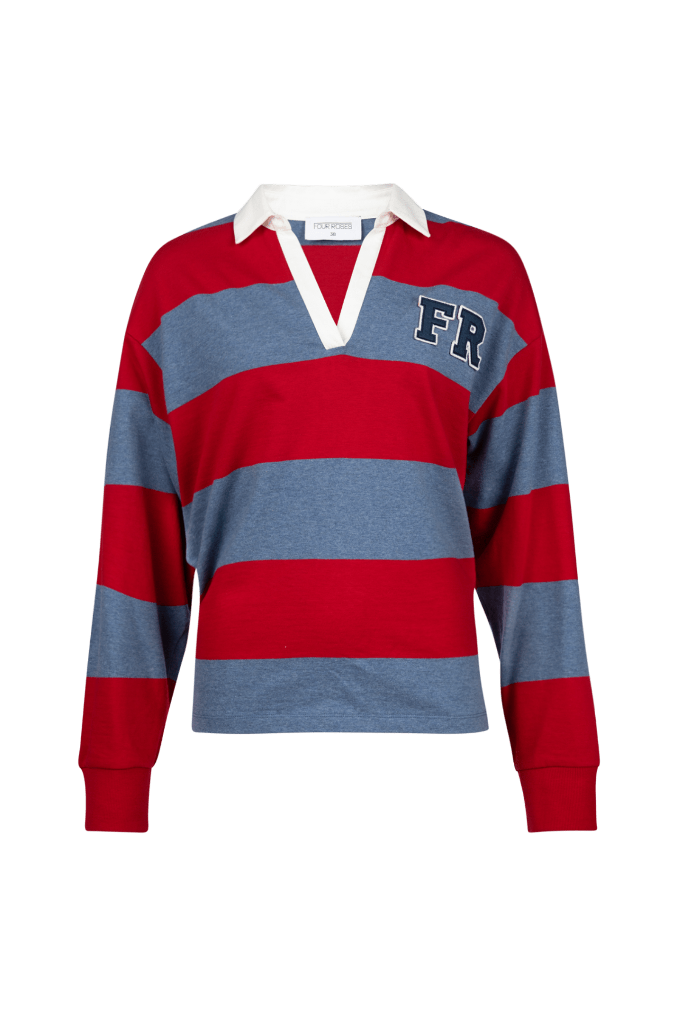 RUGBYSWEATER MET ROOD-BLAUWE STREPEN (9550) - Four Roses