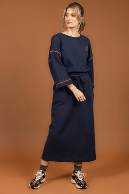 SPORTIEVE NAVY MIDI-ROK IN MOLLETON (9555) - Four Roses