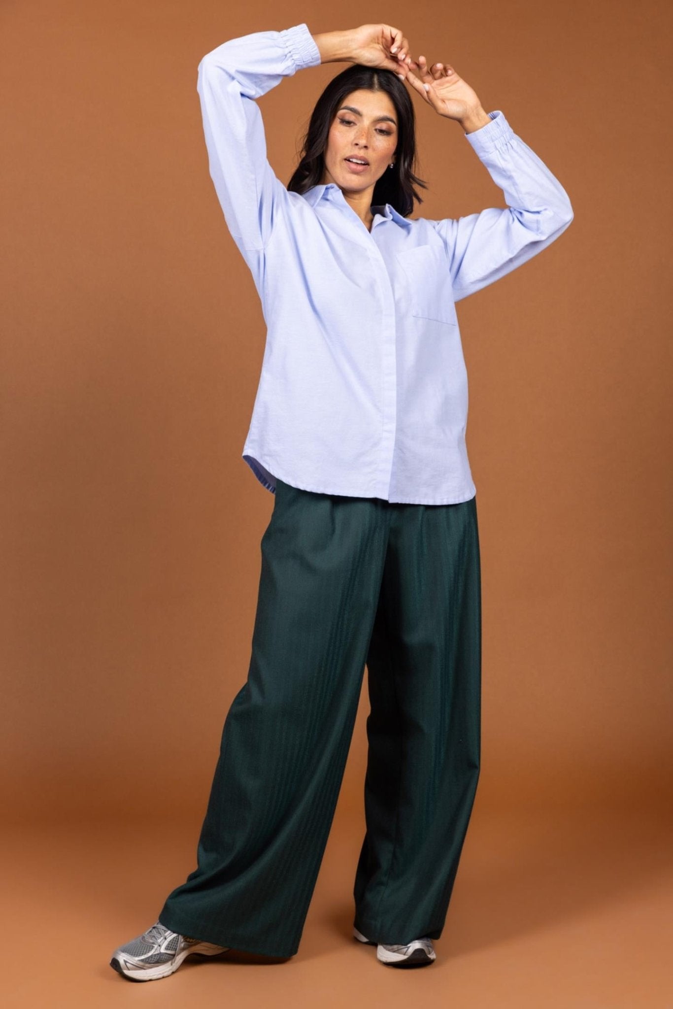 WIJDE BROEK MET HOGE TAILLE IN PETROL (9604) - Four Roses
