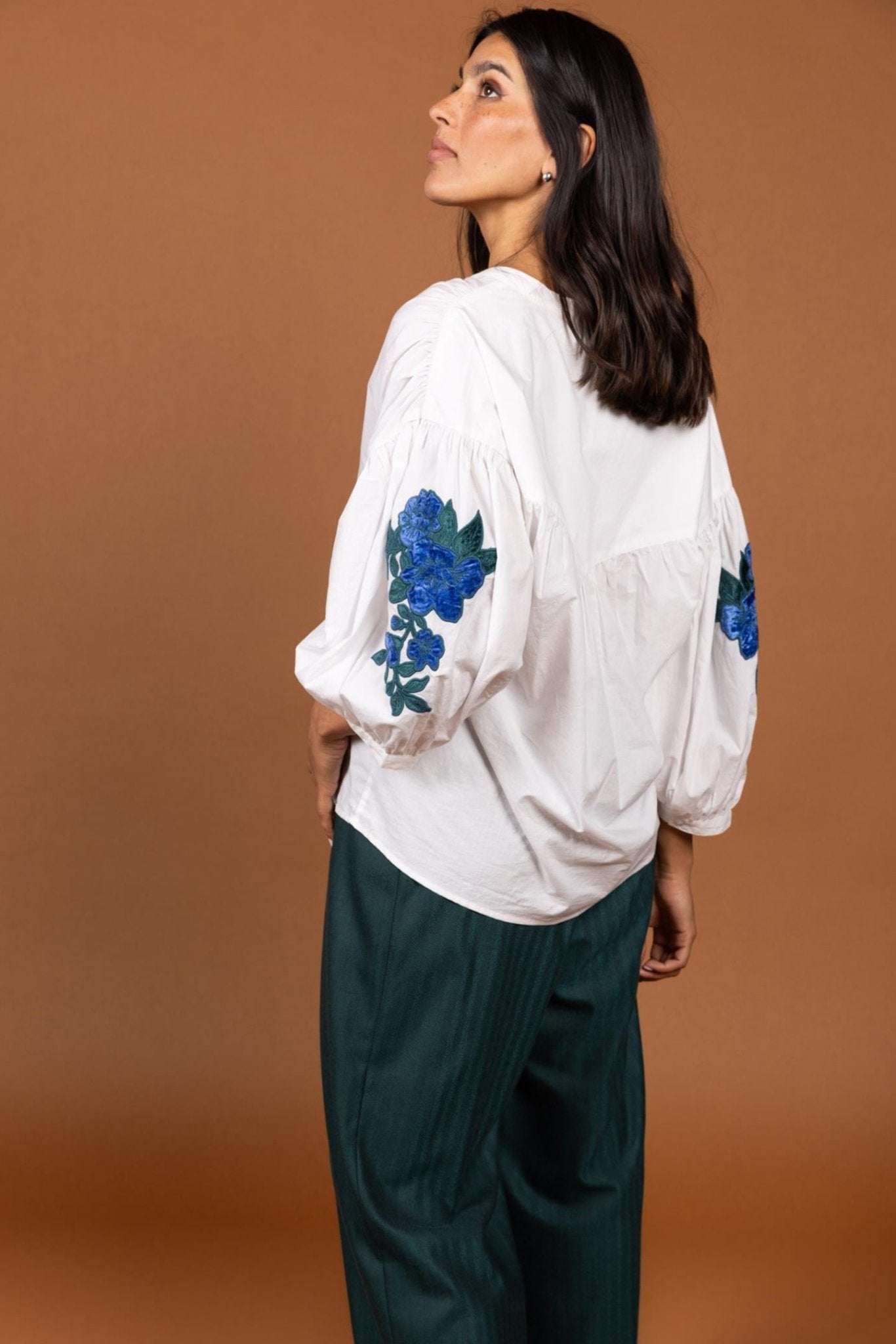 WIJDE BROEK MET HOGE TAILLE IN PETROL (9604) - Four Roses