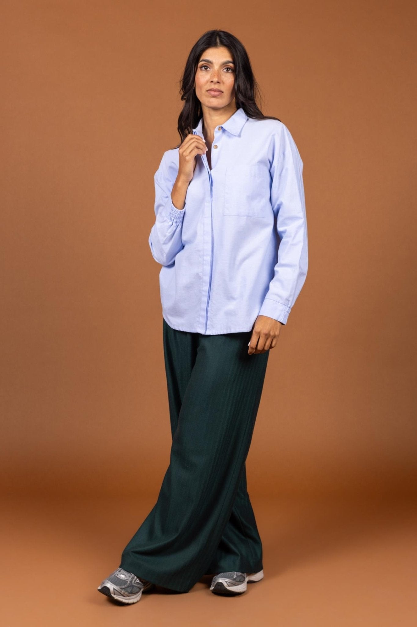WIJDE BROEK MET HOGE TAILLE IN PETROL (9604) - Four Roses