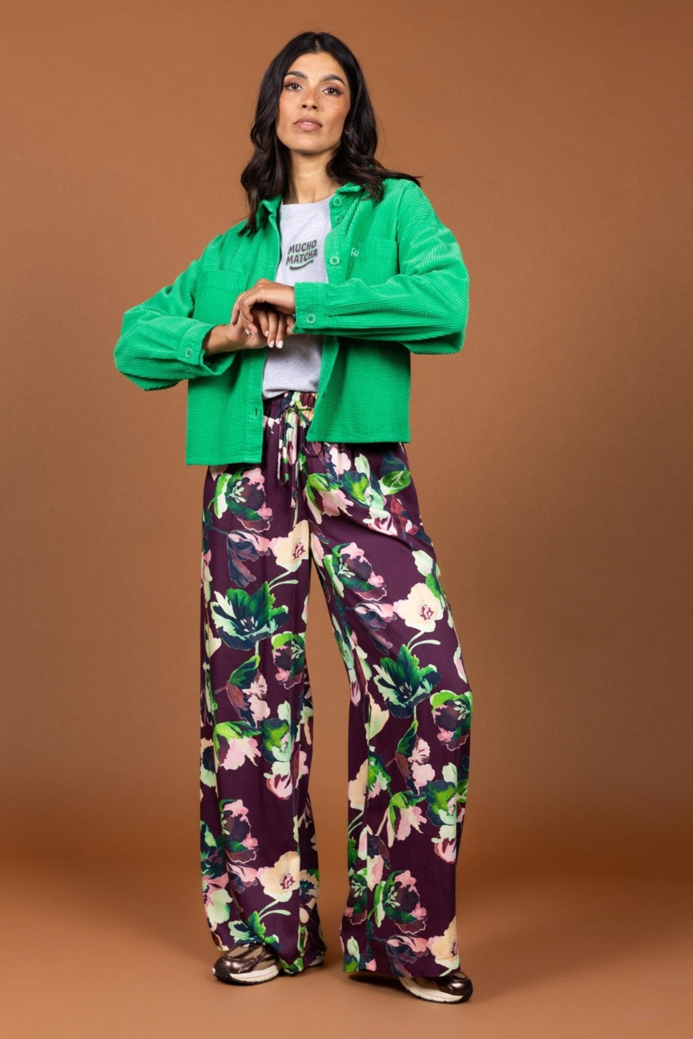 WIJDE BROEK MET KLEURRIJKE PRINT (9596) - Four Roses