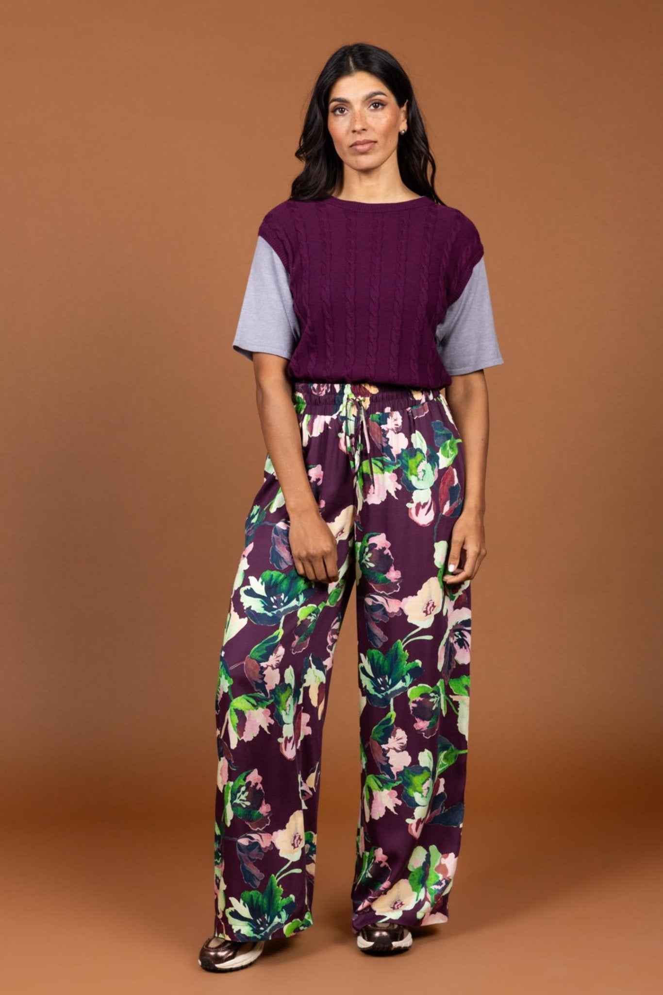 WIJDE BROEK MET KLEURRIJKE PRINT (9596) - Four Roses