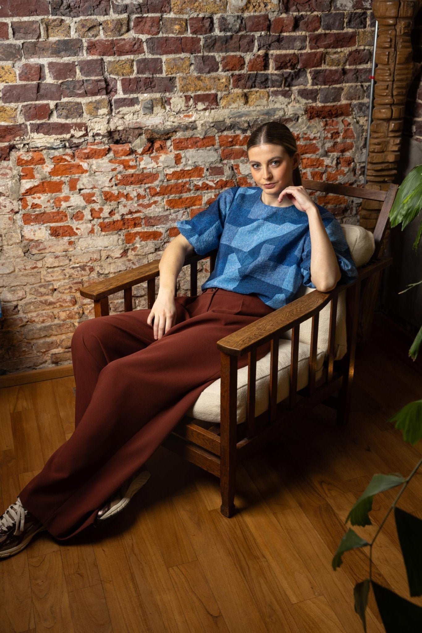 WIJDE GEKLEDE BROEK MET HOGE TAILLE (9603) - Four Roses
