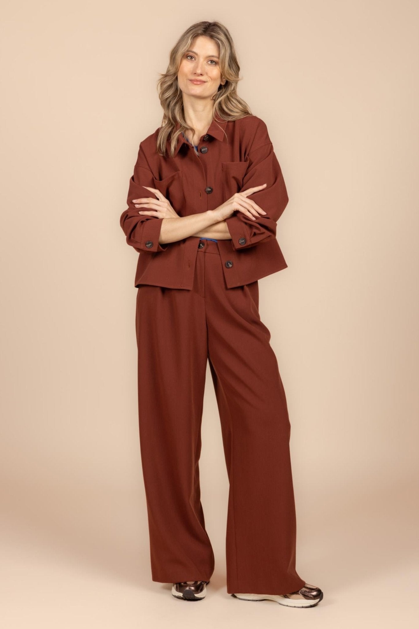 WIJDE GEKLEDE BROEK MET HOGE TAILLE (9603) - Four Roses