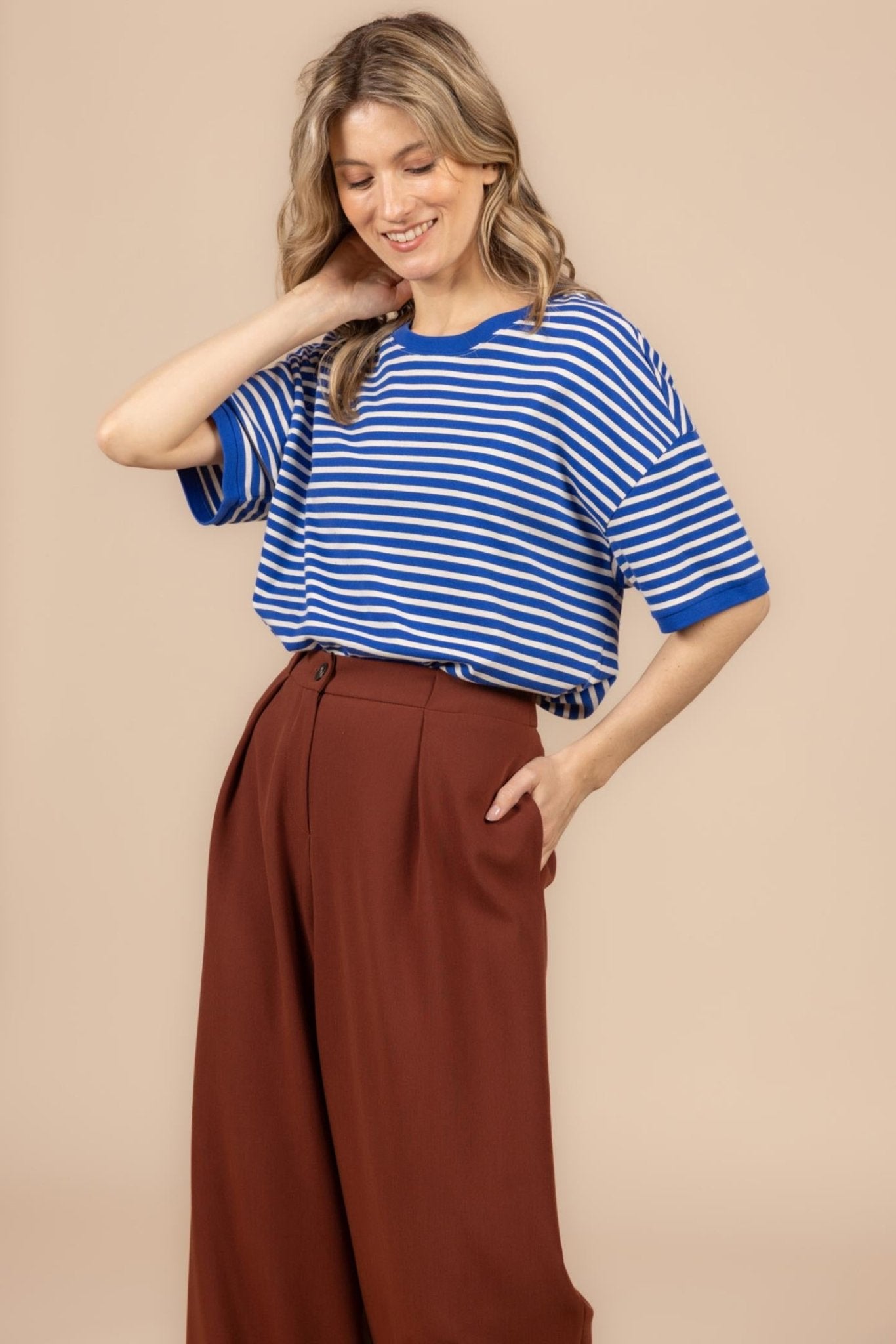 WIJDE GEKLEDE BROEK MET HOGE TAILLE (9603) - Four Roses