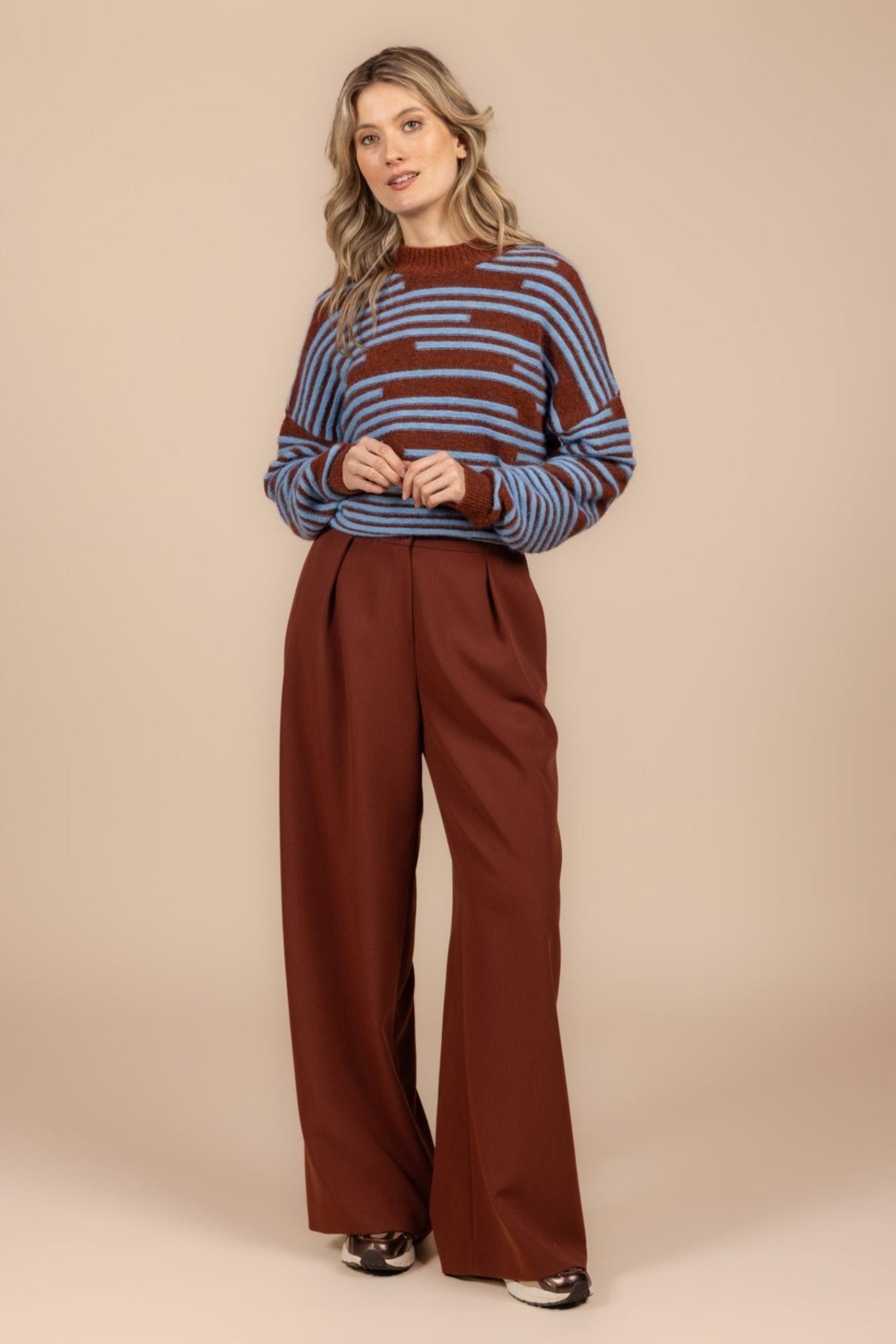 WIJDE GEKLEDE BROEK MET HOGE TAILLE (9603) - Four Roses