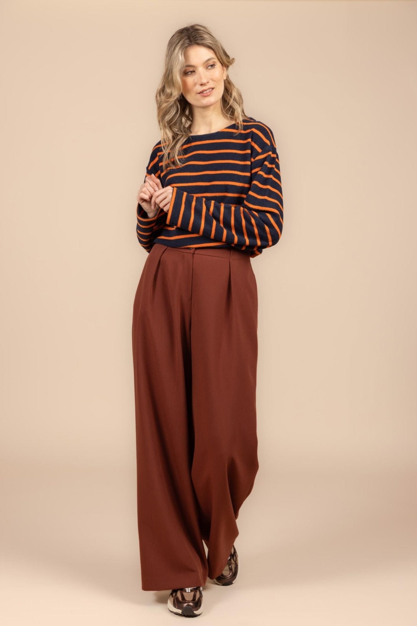 WIJDE GEKLEDE BROEK MET HOGE TAILLE (9603) - Four Roses