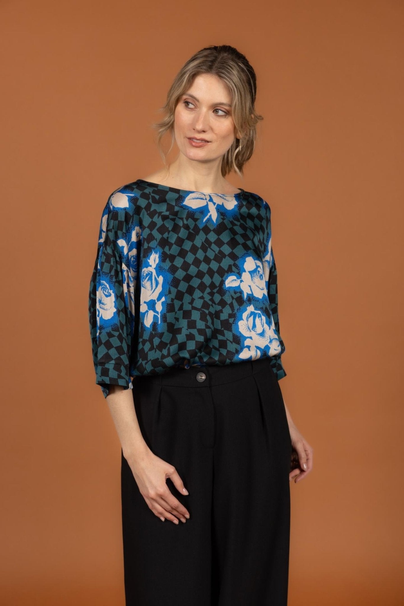 WIJDE GEKLEDE BROEK MET HOGE TAILLE (9603) - Four Roses