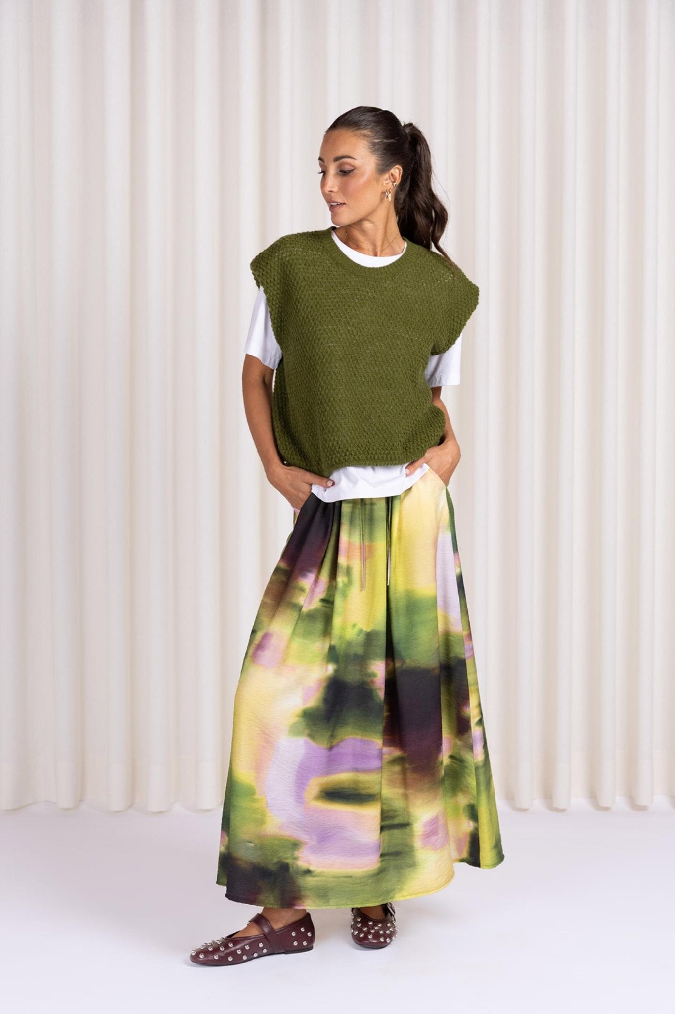 WIJDE ROK MET ABSTRACTE PRINT (9084) - Four Roses