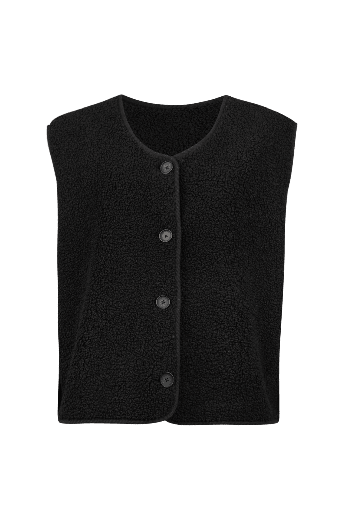 ZWARTE MOUWLOZE GILET IN TEDDY (9653) - Four Roses